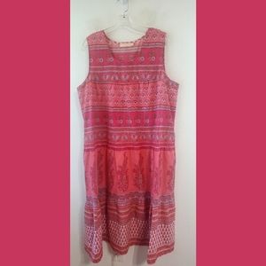 Le Cera Pink Print Sleeveless Cotton Summer Breezy Dress XL
